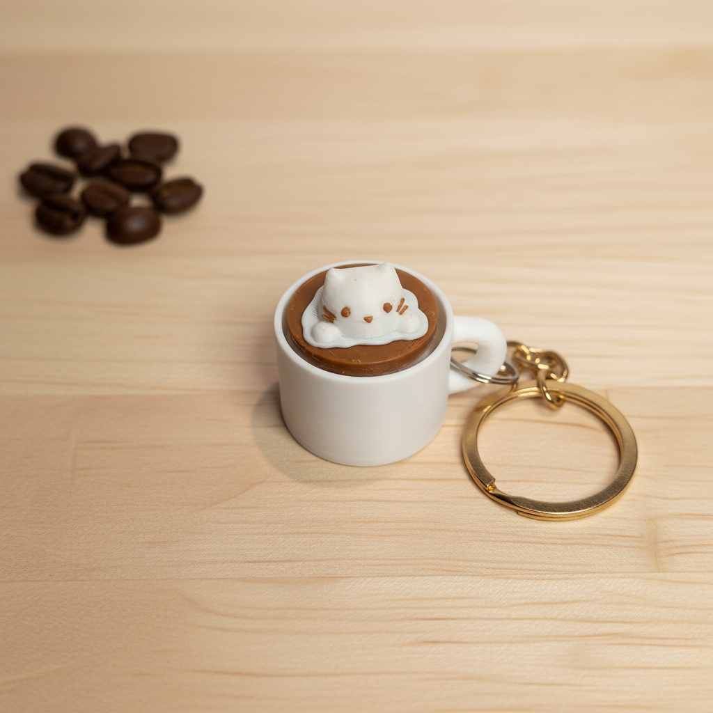 Keychain Gatito - Fondo Madera