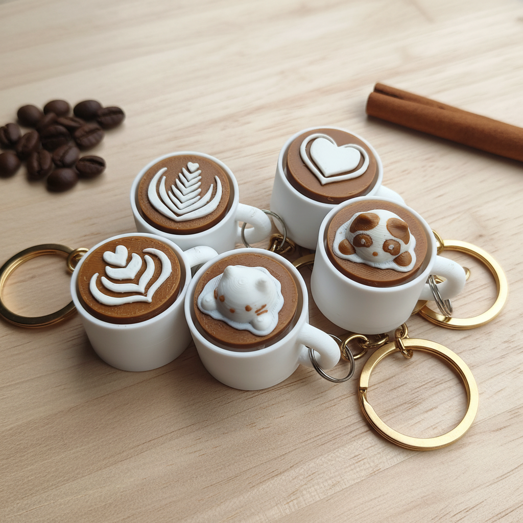 Latte Art Keychains - Madera Minimalista
