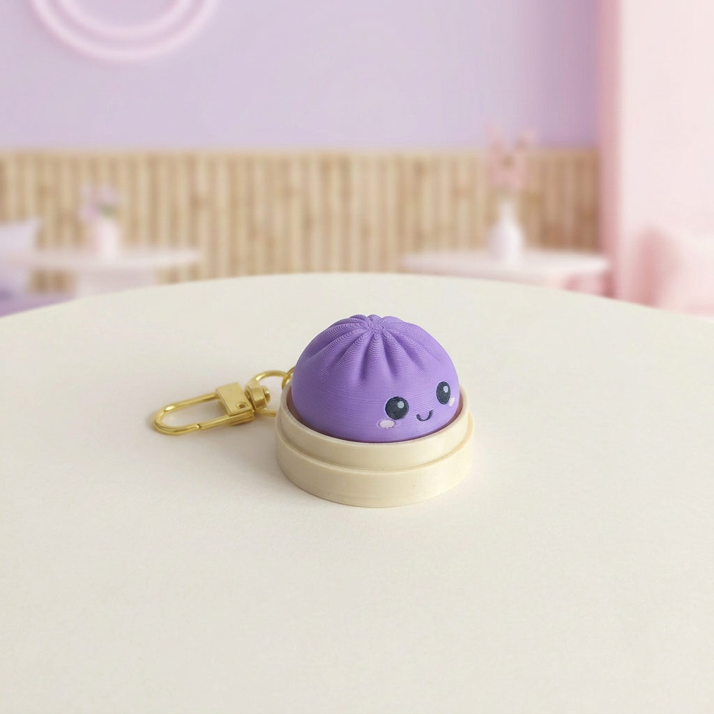 Llavero morado con fondo pastel