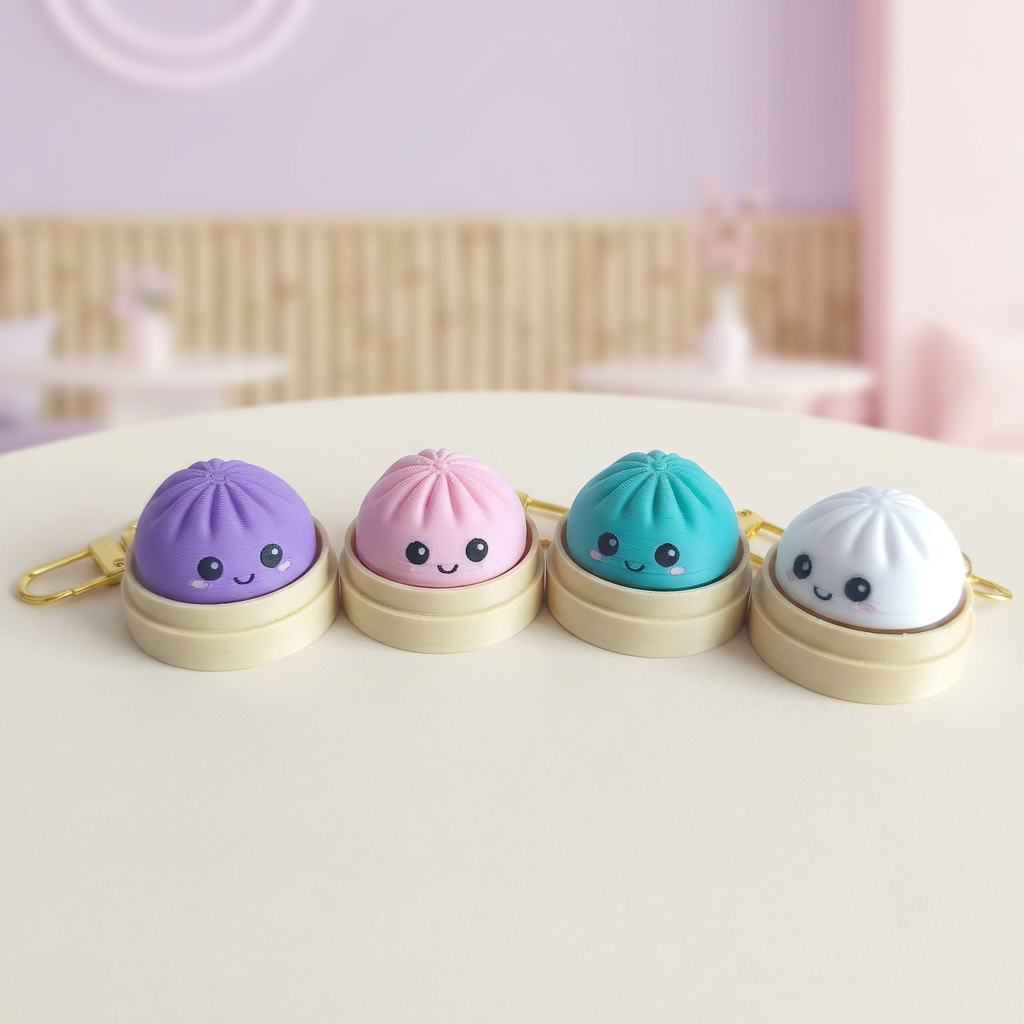 Llaveros con fondo pastel de cafetería kawaii