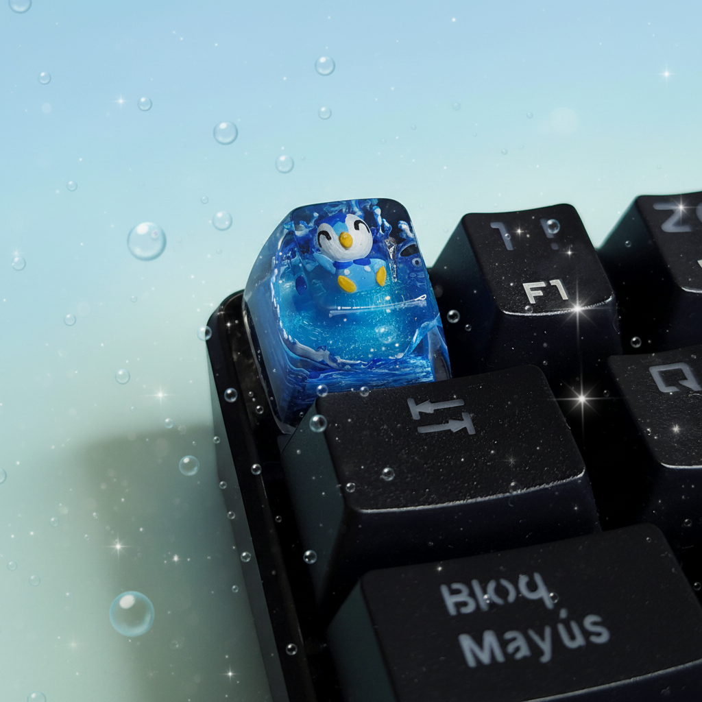Piplup keycap teclado frontal fondo kawaii agua