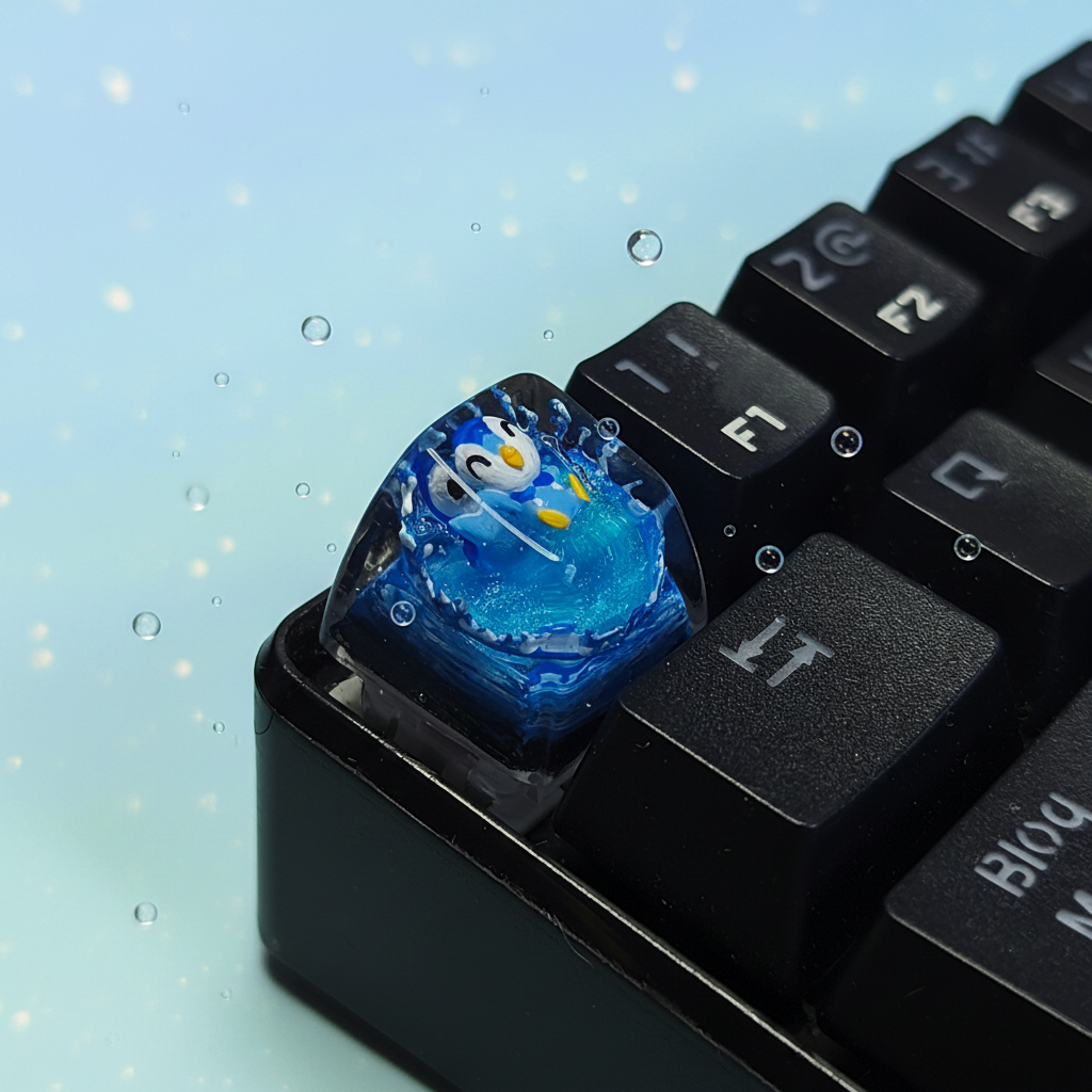 Piplup keycap teclado lateral fondo kawaii agua