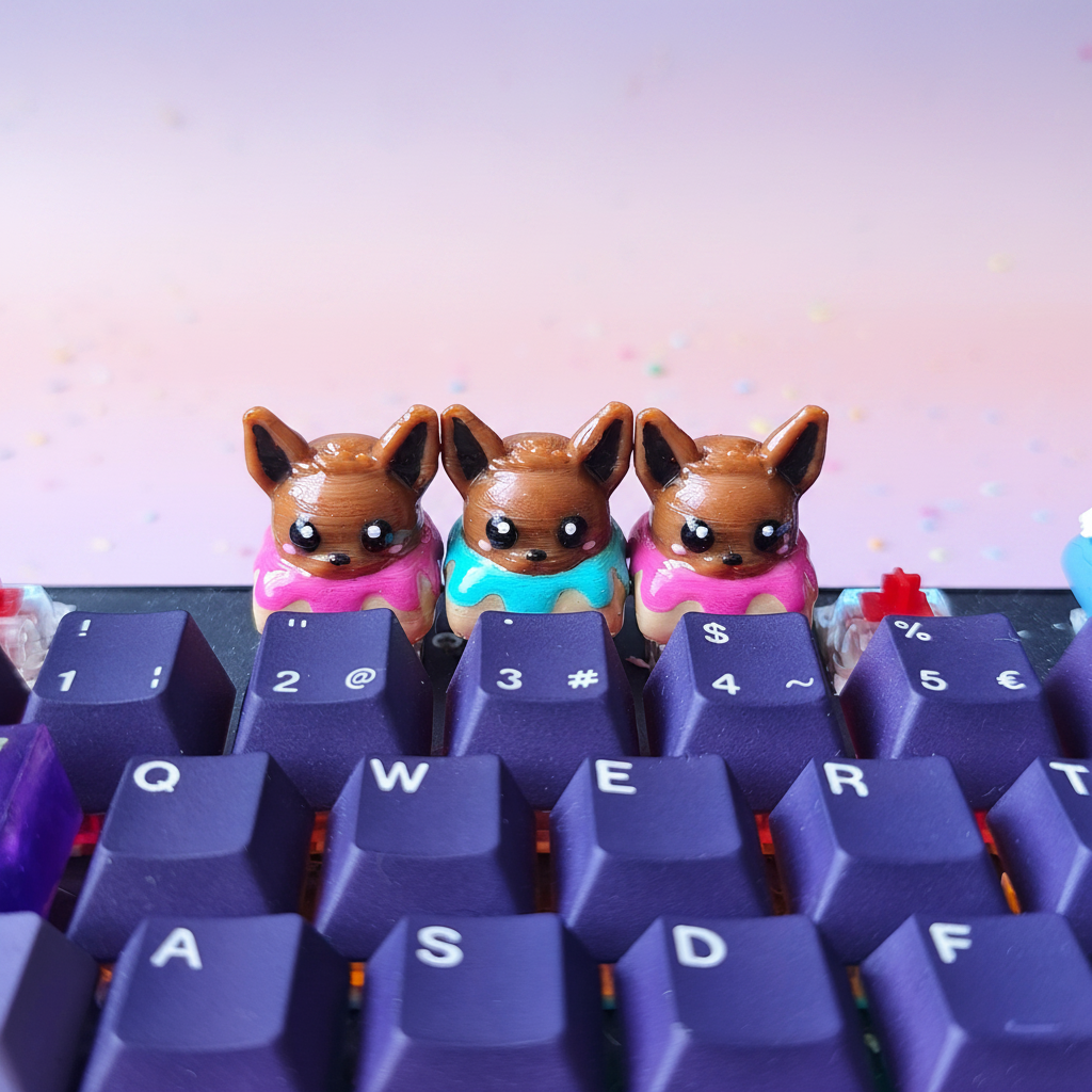 Tres Eevees teclado morado